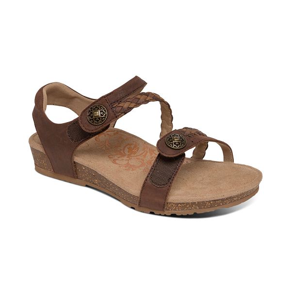Aetrex Women's Jillian Braided Quarter Strap Sandals Brown Sandals UK 4029-534